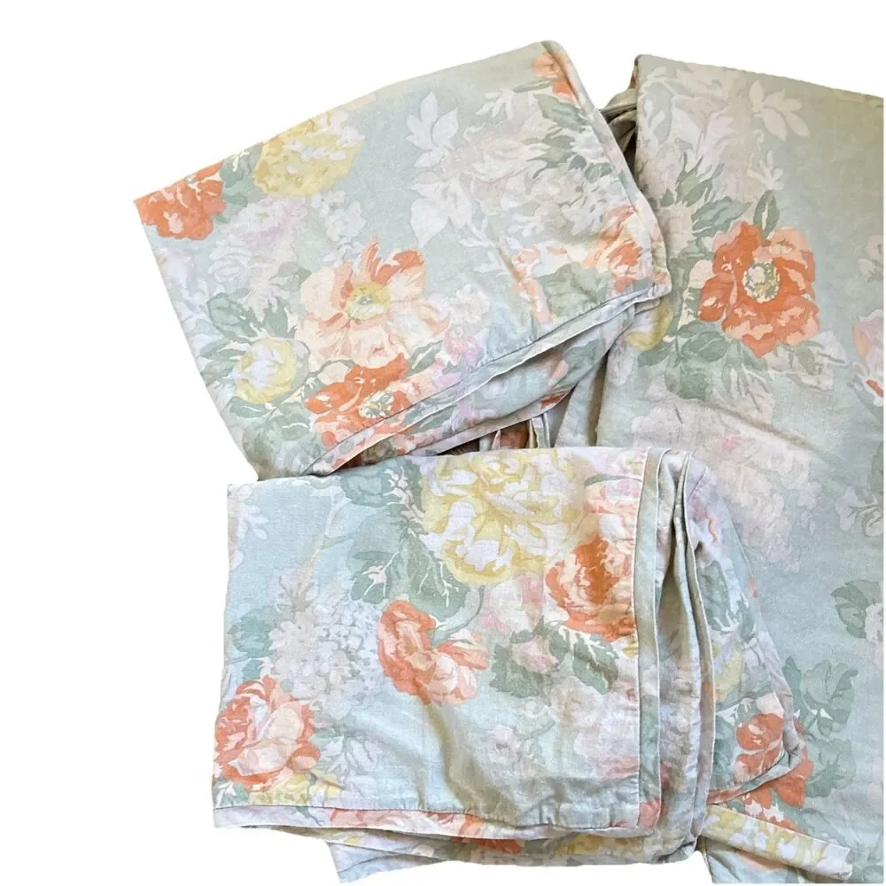 2 Pottery Barn Elora Floral Print Pillow Shams Cover Queen Duvet Set Linen Blend